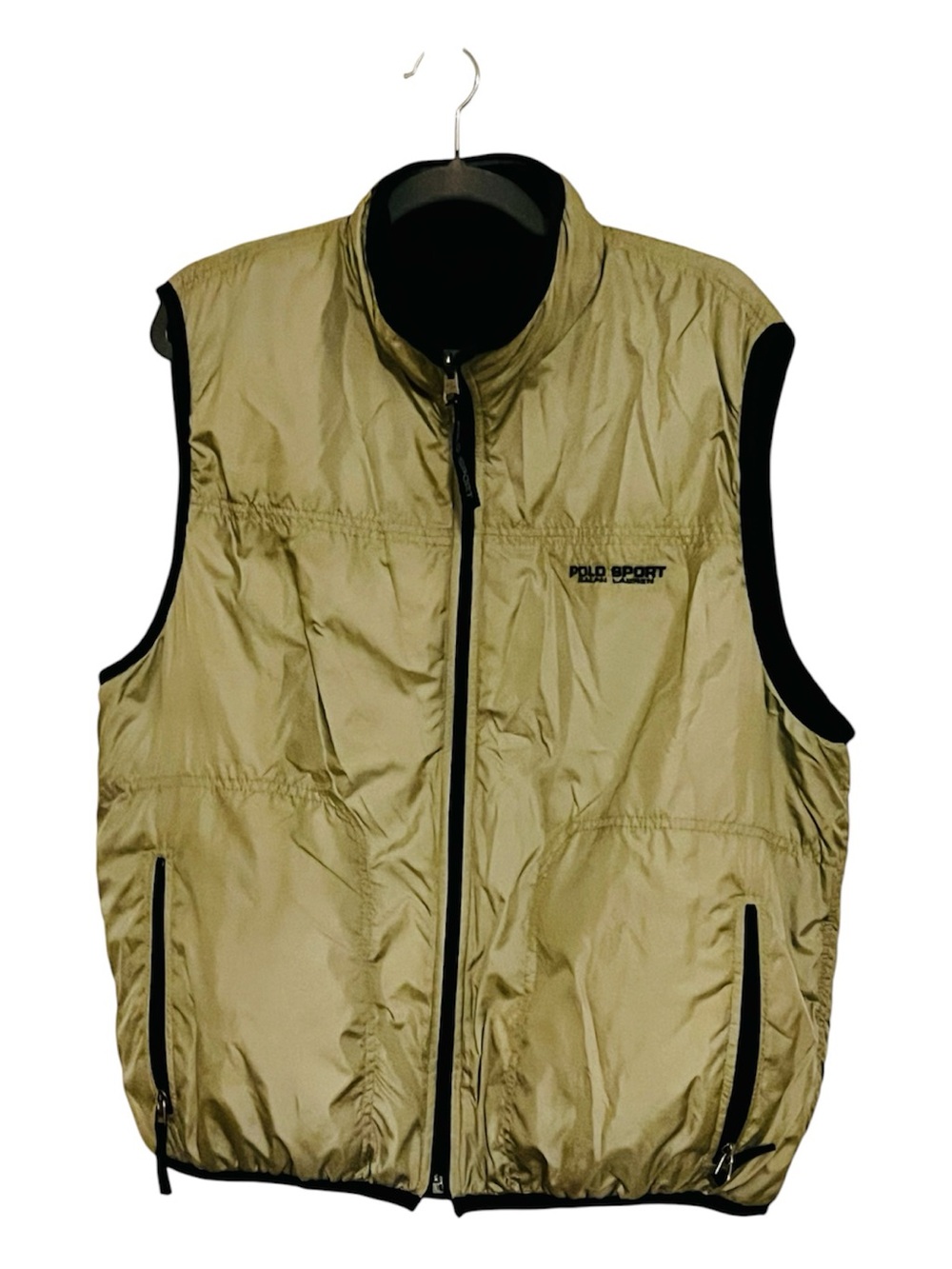 VTG Ralph Lauren Polo Sport Y2K Reversible Tan/Black Fleece Zip Vest XL